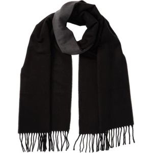 NWT Stewart Of Scotland Tight Knit Light Weight Solid Black Gray Fringe Scarf